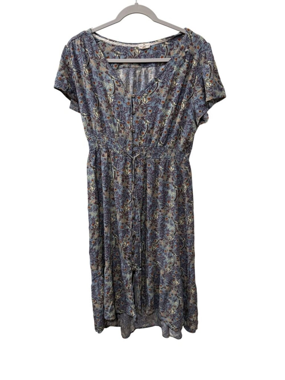 Mason & Belle Womens Floral Midi Dress XL Blue Short Sleeve Boho Style